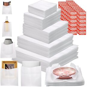 100 Pcs Packing Moving Foam Pouches & Sheets, 5 Sizes Cushion Foam Wrap Pouches with Fragile Stickers for Protect Dishes Cup Glasses Storage Supplies (7.8X7.8", 7.5X12", 12X12", 14X14", 16X16")
