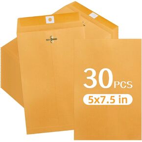 30 Pcs 5 x 7.5Inch Manilla Envelopes,Kraft Envelopes with Clasp Closure and Gummed Seal for Office Document School Business Home
