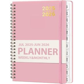 Planner 2025-2026 for Women & Men, Weekly and Monthly Calendar Notebook (July 2025 - June 2026), Hardcover Spiral Bound School Teacher Student Planner with Tabs, Inner Pocket, A5 (6.3" x 8.5") - Black