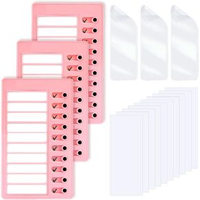3 Pieces to Do List Checklist Boards, Plastic Memo Boards, Detachable Message Boards Checklist Slider, Schedule Planning Boards with 3 Acrylic Adhesive, 10 Cardstock(Pink)