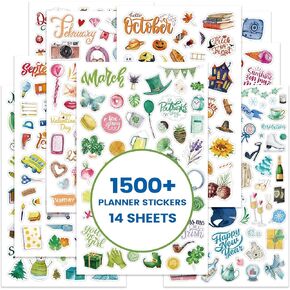 Planner Stickers - Calendar Stickers for Celebration and Decoration, 12 Monthly Festival Theme Sticker for Adults Planner, for Festival Events, Daily Tasks(14 Sheets, 1500+ Sticker Per Pack)
