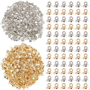 400pcs Eye Pin Bails Pearl Pendant Connector Hole Cup Pearl Screw Eye Bead Caps for Half Drilled Beads Jewelry Making 0. 6