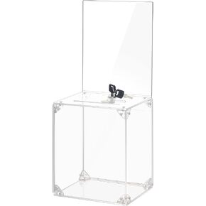 KYODOLED Clear Donation Box for Fundraising with Lock & Sign Holder, Multi-Use Voting and Raffle Box, Tip Jar, Secure Storage, Size 6.2'' x 4.6'' x 4.0''