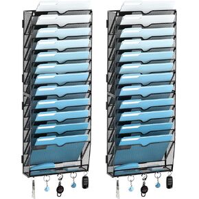 SUPEASY 13-Tier Wall File Organizer, Wall File Holder with Hooks, Mesh Hanging File Organizer, Mail Organizer Wall Mounted for Papers, Folders, Office Magazine Rack, Assembly Needed, Black