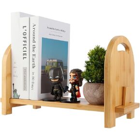 رف كتب Bamboo Tabletop - خزانة كتب مكتب قابلة للتوسيع - لا توجد أدوات مطلوبة لتجميع هذا المكتب المكتبي - رف كتب سطح المكتب قوي للمكتب ، غرفة الدراسة