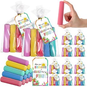 24 Set End of School Year Student Gifts Sidewalk Chalk Colored Chalk Board Chalk 5 Colors Jumbo Washable Sidewalk Chalks with Tags Bags and Twist Ties for Playground Blackboard Kids Goodie Bag
