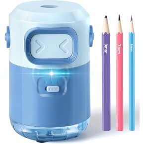 Electric Pencil Sharpener for Kids, Fully Automatic Pencil Sharpener for Colored Pencils, Rechargeable Sharpener Plug in, Auto in&Out Robot Pencil Sharpeners for Classroom/Home/Office,Blue