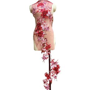 2 Pcs Colorful Lace Embroidery Flower Applique Patch Decals with Pearl Sequins Eugen Yarn Handmade Wedding Dress Decor DIY Clothes Fabric (Green) in Kuwait