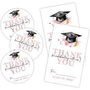 Graduation Sticker Set - A Sweet Ending to A New Beginning - 40 Self Adhesive Labels, Round & Tag Shaped, Each 20 Pcs for Gift Wrapping, Envelopes - Boys Girls Party Supplies（Black）- F02