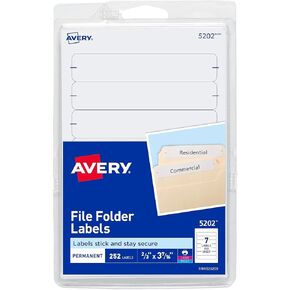 Avery® Print-Or-Write Permanent Inkjet/Laser File Folder Labels, 5202, 5/8" x 3 1/2", White, Pack Of 252