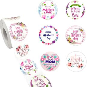 Happy Mother's Day Stickers 500Pcs Mother's Day Label Stickers Roll 1.5" Round Floral Self-Adhesive Stickers Labels Present Stickers for Envelope Seal Cards Boxes Gift Wrap 6 Designs