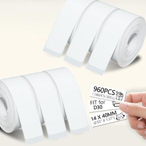 1600PCS White D30 Label Maker Tape, Thermal Printer Paper, Smart Mini Label Maker Refill for Office, Home, Shcool,14x40mm,160 Labels/Roll, 10 Rolls