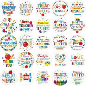 375Pcs Thank You Teacher Label Stickers 1.5 Inch Teachers Appreciation Week Gifts Stickers for Envelope Seal Greeting Cards Boxes Bags Party Favor Decorations
