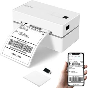طابعة تسمية الشحن الحرارية Bluetooth ، طابعة تسمية العنوان الحراري اللاسلكي 4 × 6 ، متوافقة مع iPhone و Android و Windows و Mac و Chromebook - مع eBay Shopify USPs والمزيد