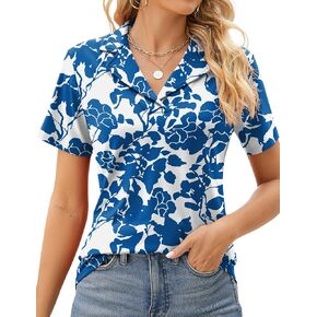 Rapbin Women's Polo Shirts Lapel Collar V Neck Short Sleeve Blouse Dressy Casual Tunic Tops in Saudi Arabia