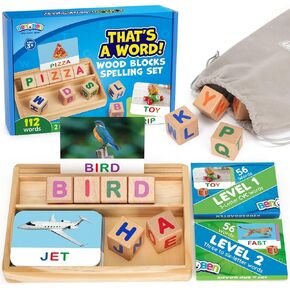 BenBen Spelling Games with 224 Flashcards, 2-4 Players, Learning Games for Kids Ages 4-8, Educational Toys for Kindergarten 1st 2nd 3rd Grade, Preschool Classroom Must Haves