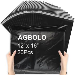 Poly Mailers ، 12 × 16 أكياس الشحن للملابس ، و 20 PCS تعبئة التعبئة والتغليف ، ومظاريف شحن مقاومة للماء ، وأكياس بريدية مقاومة للدموع للتغليف الآمن والأعمال التجارية الصغيرة ، والأسود