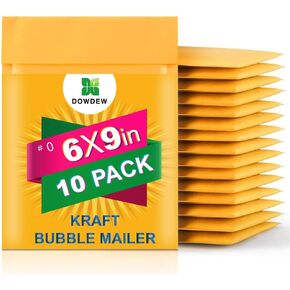 مرسلات Kraft Bubble [10 حزمة] مظاريف التعبئة البريدية #0 (6 "× 9")