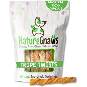 Nature Gnaws Tripe Twist Springs for Dogs - Premium Natural Beef Dog Treats - Simple Single Ingredient Crunchy Dog Chews - Training Reward - 8 Inch 10 Count