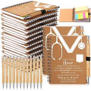 Jetec 48 Set 2025 Nurse Week Gifts Bulk Nurses Day Appreciation Thank You Gift Kraft Spiral Notebook with Sticky Notes Bamboo Ballpoint Pen for Student Nursing Assistant Doctor Medical Staff Coworker