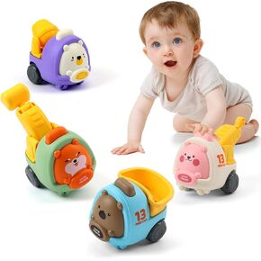 4 Pack Press and Go Toddler Car Toys Cute Animal Airplane Toy Cars Set First Birthday Gifts Boy Girl