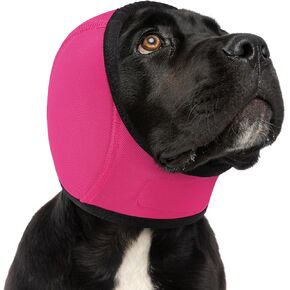 Sunfura Dog Hodie - أذنين هادئة للقلق للكلاب ، غلاف الأذن للحيوانات الأليفة ، حماية من الضوضاء ، لا تهتز رأس الورم الدموي للاستمالة ، تجفيف القوة ، الحمام ، الوردي الساخن L.