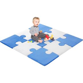 MABOZOO Large 9 Pcs Plush Baby Play Mat, 47"x47" Overall Size Fluffy Carpet Squares 0.8-inch Thick Anti Slip Interlocking Carpet Tiles Soft Floor Mat for Kids Home Playroom Nursery - Pink&White
