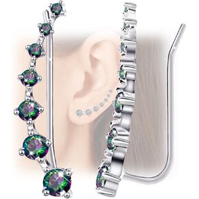 Earring for Women Cartilage 7 Crystals Ear Cuffs Hoop Climber S925 Sterling Silver Earrings with Cubic Zirconia CZ Hypoallergenic Piercing Gifts for Her