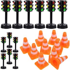 Miniature Traffic Signs for Kids 50Pcs Traffic Cones 12Pcs Traffic Lights