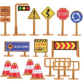 15 Piece Traffic Sign Playset for Kids, Street Signs, Traffic Light, Crosswalk Signal Toys with Roadblocks, Educational Learning Tool for Toddlers