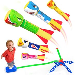 Hymaz Toys Rocket Launcher for Kids, Stomping Launch up 100 Ft, 5 Pack Foam Air Rockets with Launcher Stand, Outdoor Yard Toy Family Fun Birthday Gifts for Boys Girls Ages 3 4 5 6 7 8+