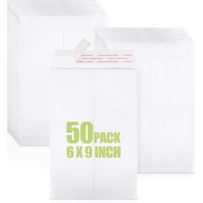 ACSTEP 6x9 Envelopes Self Seal 50 Pack, White Letter Envelopes with Gummed Seal, Open End Mailing Envelope for Catalogs, Presentations, Newsletters