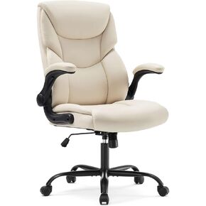 Office Chair - Ergonomic Executive Computer Desk Chairs with Adjustable Flip-up Armrest, Swivel Task Chair with Lumbar Support, Strong Metal Base, PU Leather, Black