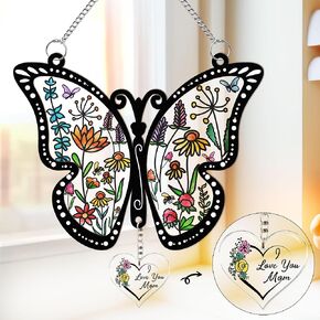 Acrylic Suncatcher Gift for Mom Window Hanging Butterfly Home Decoration 8x8inch, Sentimental Best Mom Birthday Gift Idea