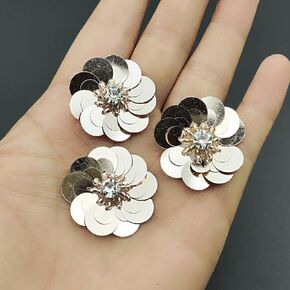 12pcs الترتر التطريز زهرة البقع غير المزينة بالخرز القطع DIY الحرف الخياطة ديكورات الترتر ، الذهب ، 2.7 × 2.3 بوصة