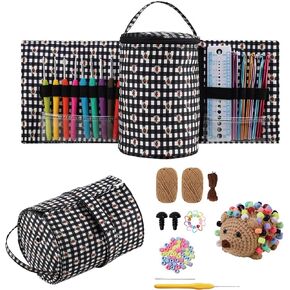 Geerlaqaly Small Yarn Bag, Portable Detachable Split Style Grid Storage Bucket Bag,Carried by Hand,with DIY Material Bag,Black