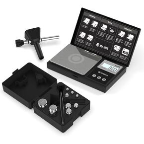 MAXUS Gram Scale 500g x 0.01g and Precision Calibration Weights Set with Powder Trickler