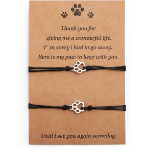 2pcs Cat Dog Memorial Bracelet Gift, Pet Memorial Gifts Sympathy Gift Paw Print Friendship Bracelets for Dog Lover Memory Gifts