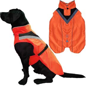 Dog Rain Coat - Waterproof, Reflective, Bright Yellow with Harness Hole (L, Yellow)