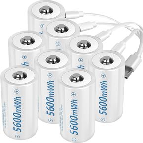 C Batteries C Size Rechargeable Lithium Batteries, 8 Pack LR14 4100mWh 1.5V USB-C Charging for Toys and Floodlights (8 Pack)
