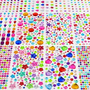 3330Pcs Gem Stickers,Rhinestone Jewel Stickers for Crafts Self Adhesive,Stick On Gems& Pearls for Makeup Face DIY Decoration Assorted Shapes Acrylic Diamond Bling Heart Star Sticker for Kids Reward