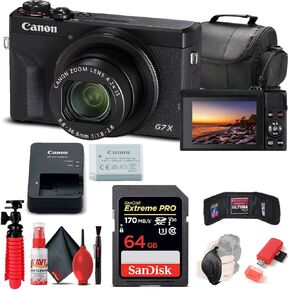 Canon PowerShot G7 X Mark III Digital Camera (Silver) (3638C001) + 64GB Memory Card + Card Reader + Case + Flex Tripod + Memory Wallet + Cap Keeper + Cleaning Kit (Renewed)