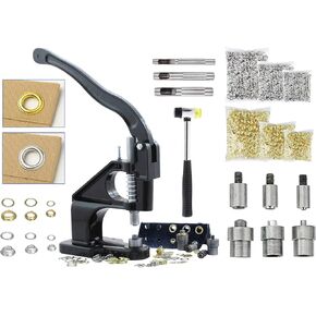 طقم آلة Grommet Press مع 3000 Grommets - أداة مكبس اليد المتينة مع 3 وفاة (1/4 "، 3/16" ، 15/32 ") للقطن ، الجلود ، القنب