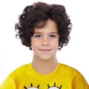 Kids Short Curly Brown Wig Child Dark Brown Wig Boys Halloween Cosplay Costume Synthetic Hair Wig