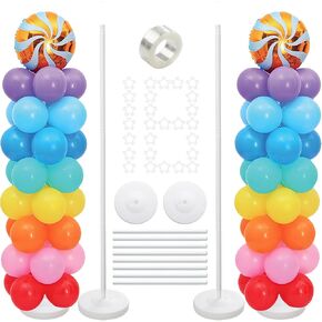 Balloon Stands for Floor, Height Adjustable 5FT Balloon Column Kit Set of 2 for Birthday Party, Baby Shower, Graduation, Christmas Decorations (White)