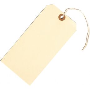 100 Large Manila Paper Tags with String Attached - # 8, 6 1/4" x 3 1/8" - Shipping Tags with String for Labeling, Blank Hang Labels with Ties