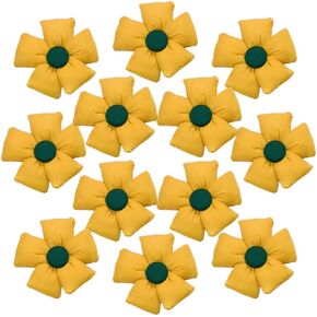 Handmade Fabric Flowers for Crafts, 8 cm Large Fabric Flower Fluffy Bulk, 12 Pcs Light Yellow Flowers Plaid Retro Style Craft Flower for Clothing Accessories, Headband, Bow Making, Wedding