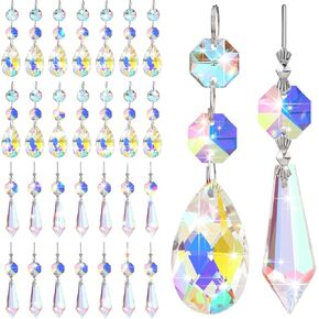 24 PCS الثريا البديلة البلورية 38 ملم دمعة و Icicle Crystal Prisms معلقة أجزاء للأحجار الكريمة للمصابيح والثريات Suncatcher شجرة الكريسماس ديكور المنزل (ملون)