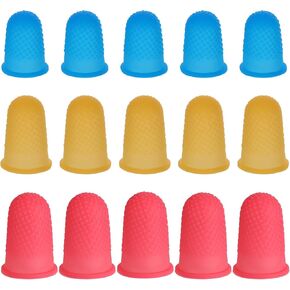 15 Pcs Rubber Fingers Tips Protectors, 3 Different Sizes Colors Rubber Finger Thimbles Reusable Fingers Covers Office Rubber Finger Tips for Paperwork Collating Writing Embroidery Money Counting