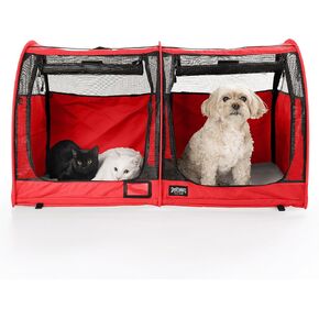 Sturdi pop-up kennel show learter carrier travel pet carrier للقطط والكلاب ، مقصورة مزدوجة | انقسام الأبواب ، دائمة الخضرة in Kuwait